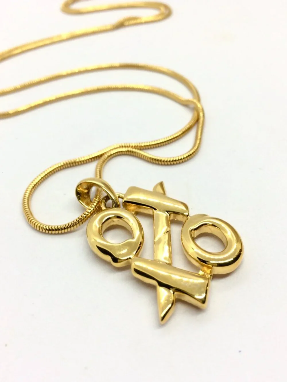VINTAGE ANNE KLEIN Necklace Gold Tone XO Pendant Long Snake Chain